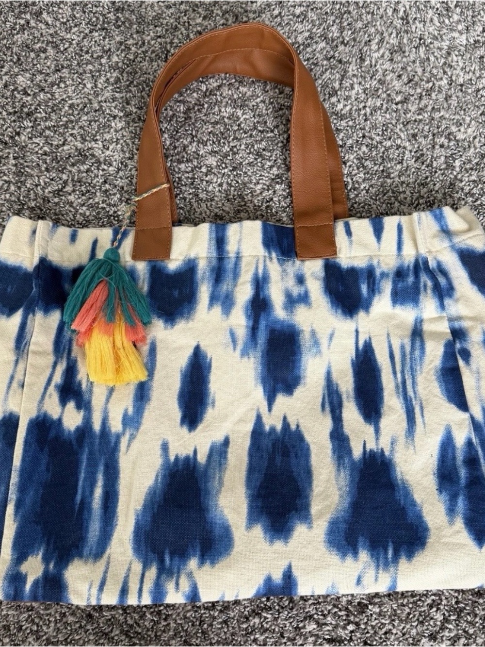 Lu & Elle Blue Tie Dye Tote Bag Tassel Canvas Beach Bag Boho Purse